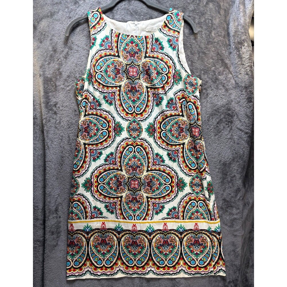 London Times Paisley Shift Dress Woven Polyester Lined Zip Knee Length 8